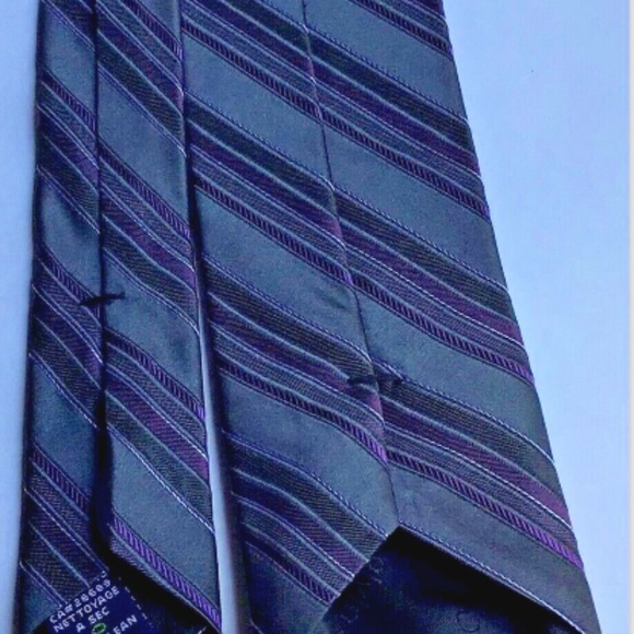 Calvin Klein skinny grey with purple stripes all silk Tie made in USA 🇺🇸 - Picture 4 of 6
